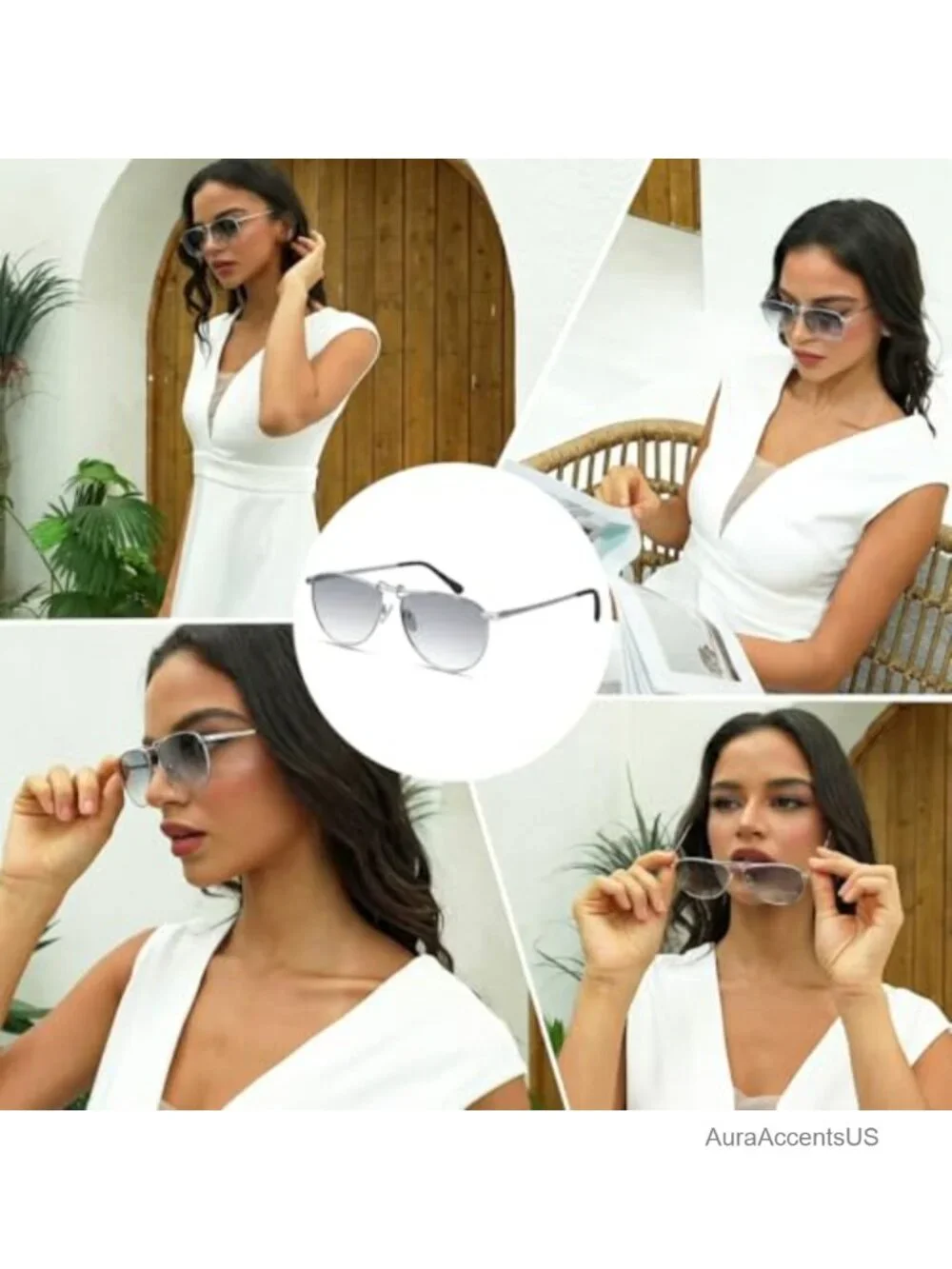 Aviator Metal Sunglasses Gradient Lenses UV400 Lightweight Full-Frame Women